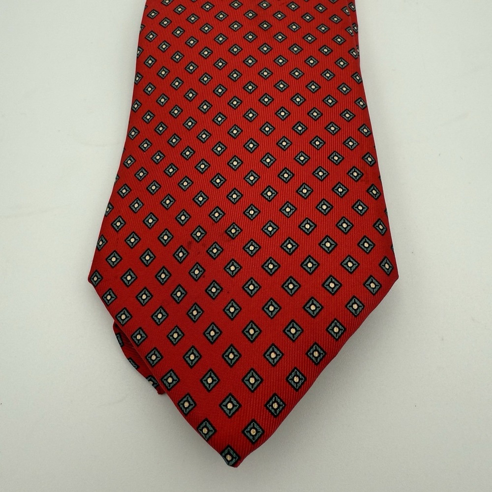 YSL Yves Saint Laurent Silk Red Burgundy Diamond/Geometric Motif Necktie - Picture 2 of 6